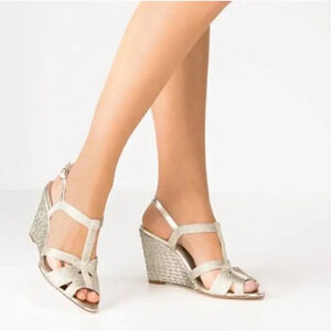 L.K Bennett Clarissa Light Gold Rope Metallic Wedge Sandal Shoes 38.5 8 - 8.5